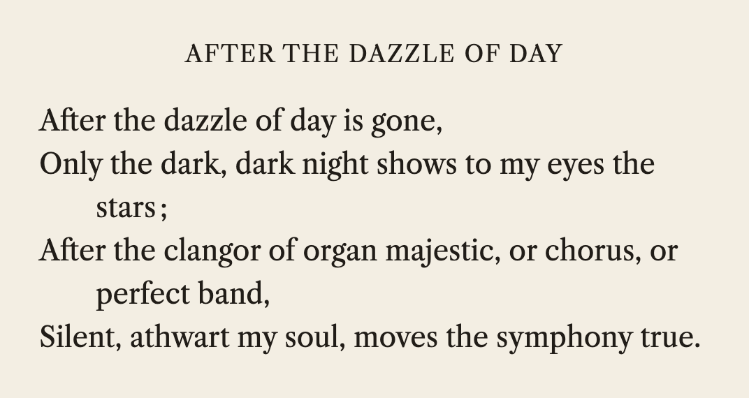 After the Dazzle of Day, as stanza sets it now